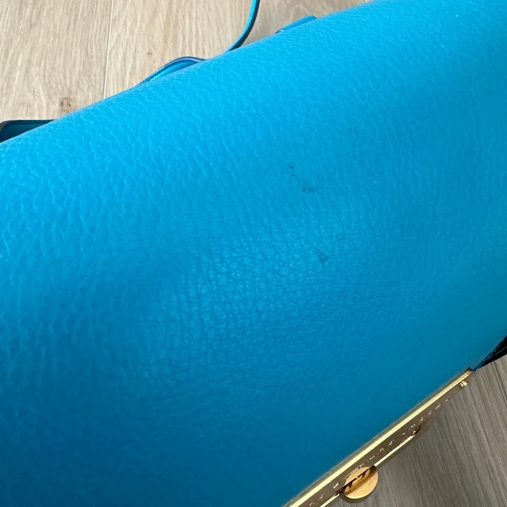 Marc‎ by Marc Jacobs Blue Leather Raffia Satchel Crossbody Bag Gold Hardware